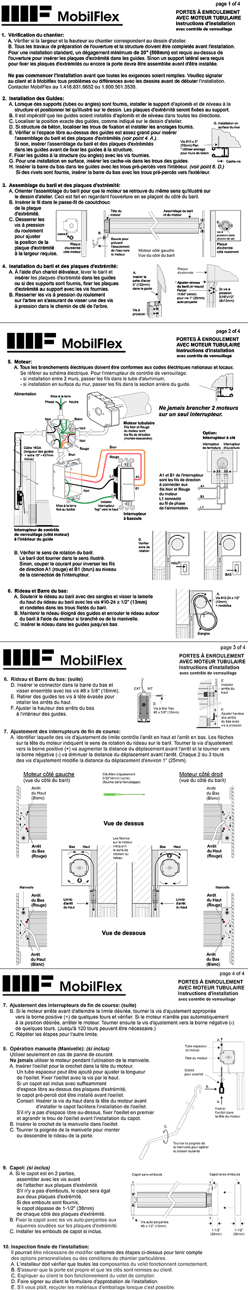 MobilFlex inc. - Instructions d'installation<br />Portes à enroulement avec<br />moteur tubulaire