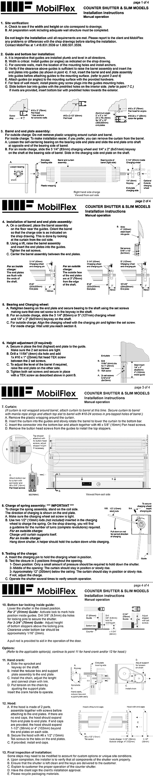 MobilFlex inc. - Installation instructions<br />(Counter shutter)