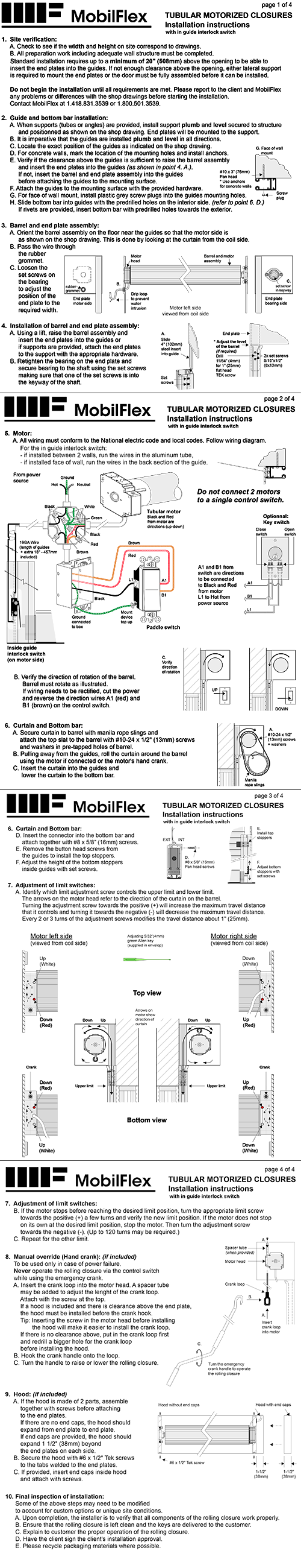 MobilFlex inc. - Installation instructions<br />(Tubular motorized closures)